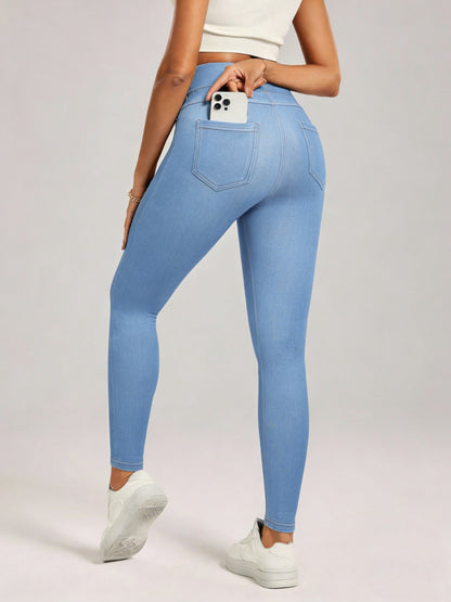 Women'S High-Waisted Denim Jeggings, Tummy Control Skinny Jeans Pants, Stretchy Pull-On Skinny Fit Leggings