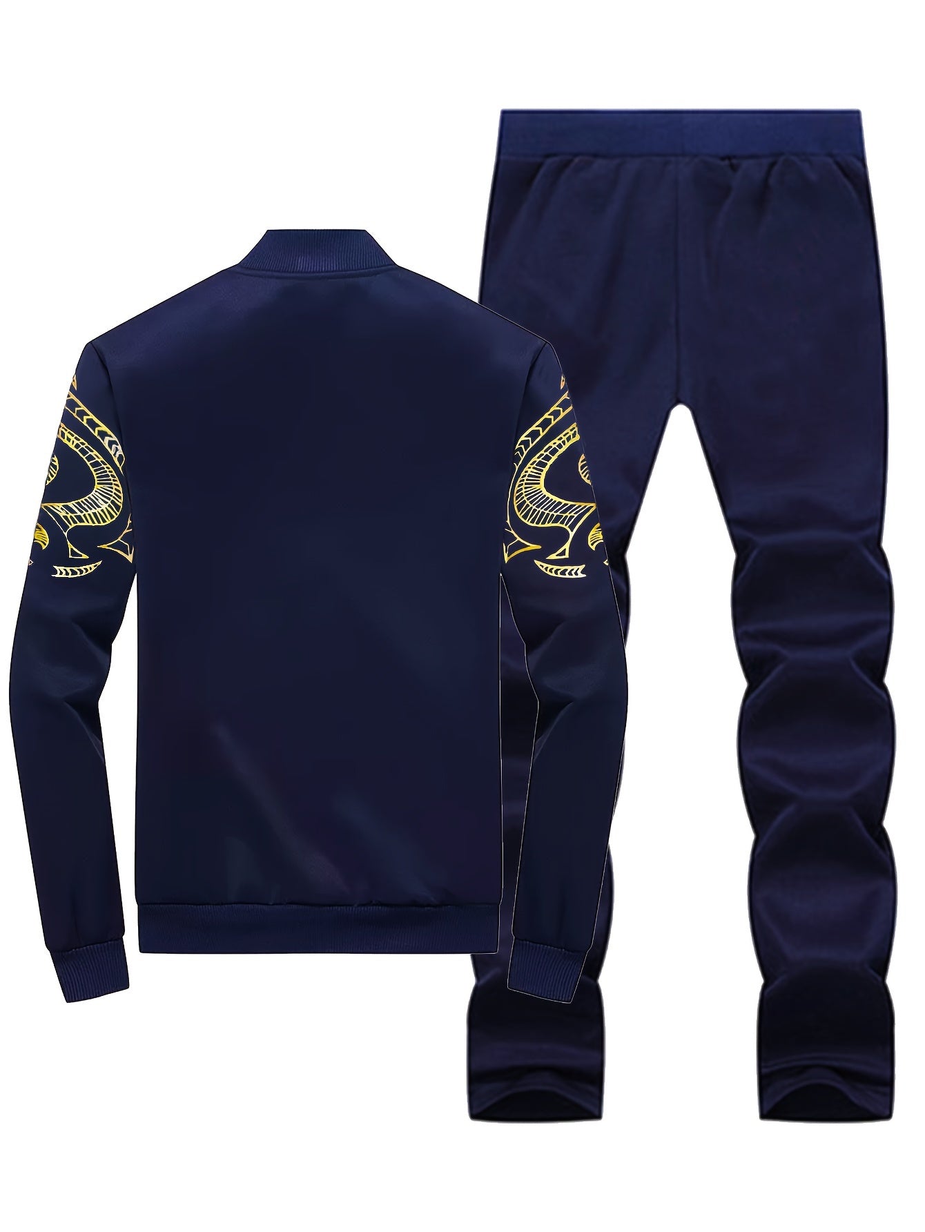 Men'S Casual Sporty Zip-Up Jacket And Joggers Set - Striped, Polyester, Spring/Fall Collection