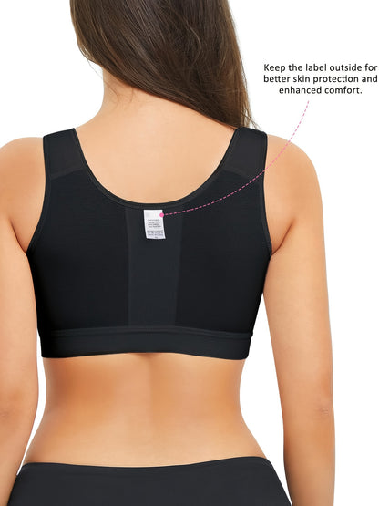 New Style Zip Front Closure Everyday Bra for Women Post Surgery Compression Support with Adjustable Straps Wirefree Wireless Full Coverage Comfort Everyday 84%Cotton 16%spandex Suitable for Post-surgery And Daily Out-of-home Exercise Yoga