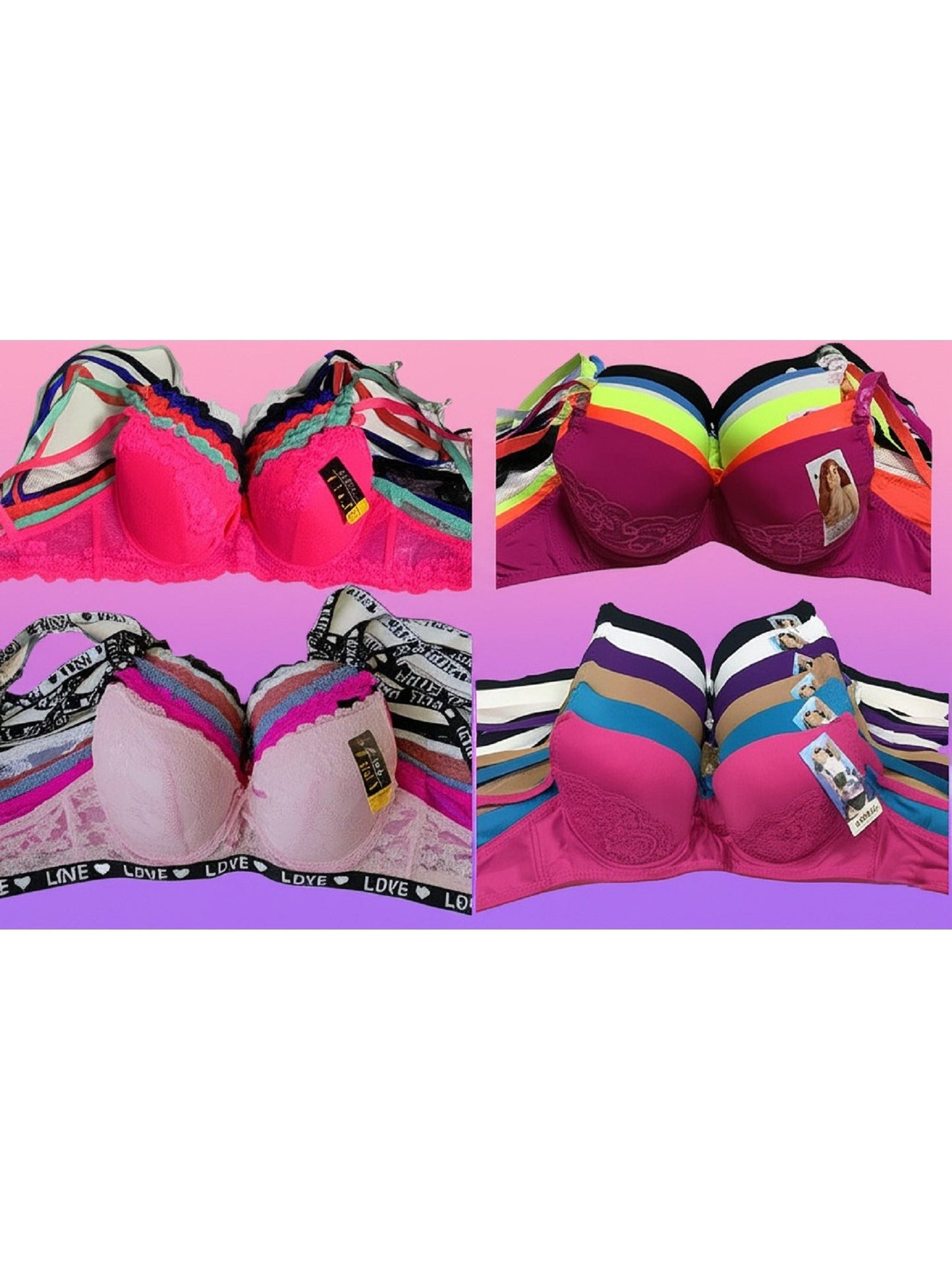 6 Pack Women's Random Assortment Print Lace Floral Bras with Underwire Everyday Push Up Bras for Women Sizes 30A Thru 42D