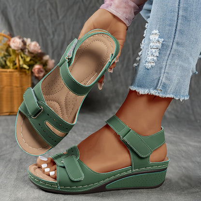 Women'S Wide Width Wedge Sandals Summer New Style, Fashionable And Versatile, Lightweight And Comfortable, Thick Soled, Magic Tape, Exposed Toe Women'S Shoes