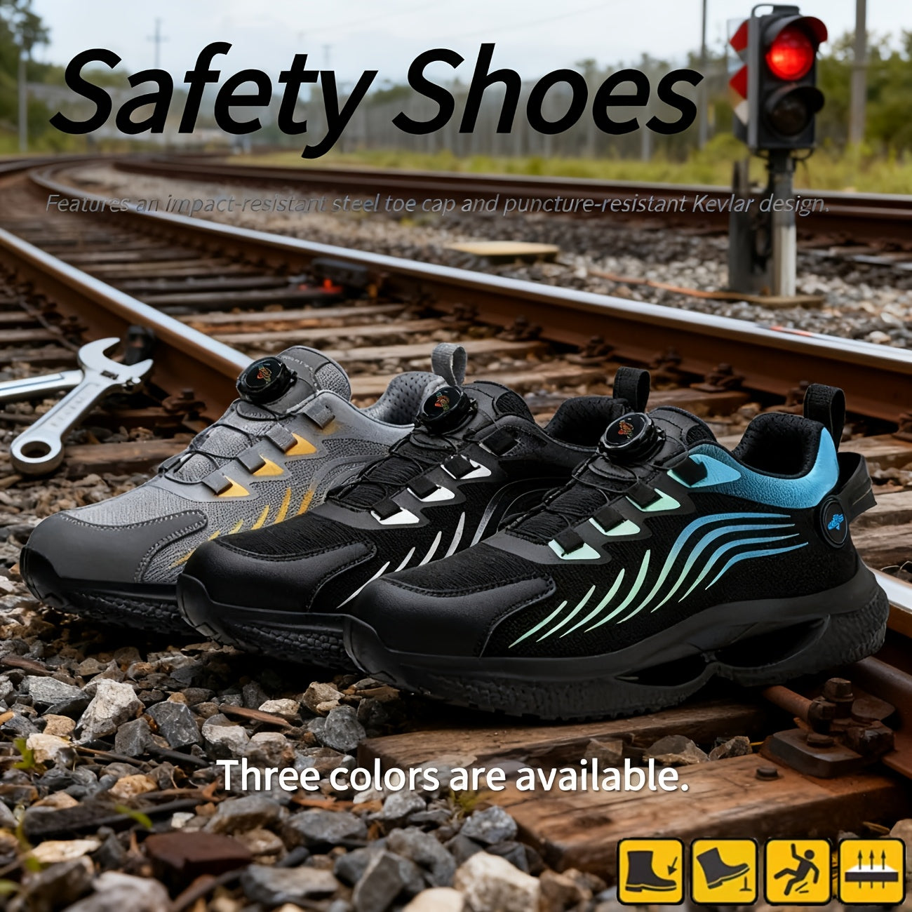 SAFETREK Men's Safety Shoes - Featuring A Rotating Buckle Design, Built-in Steel Toe Cap And Kevlar Midsole, Impact And Puncture Resistance, Wear-resistant And Non-slip Outsole, Suitable for Various Work Environments And All Seasons.
