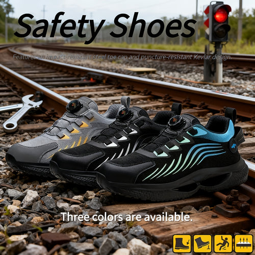SAFETREK Men's Safety Shoes - Featuring A Rotating Buckle Design, Built-in Steel Toe Cap And Kevlar Midsole, Impact And Puncture Resistance, Wear-resistant And Non-slip Outsole, Suitable for Various Work Environments And All Seasons.