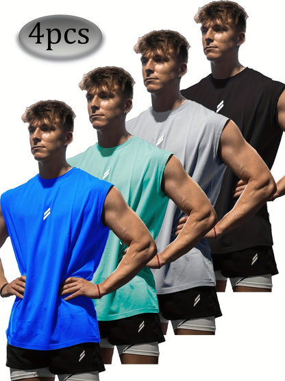 4pcs Crazy Muscle Men'S Sweating Quick Drying Tank Top Bird Eye Breathable Basketball Fitness Sports Leisure Men'S Boxer Men'S Slow Running Tank Top Men