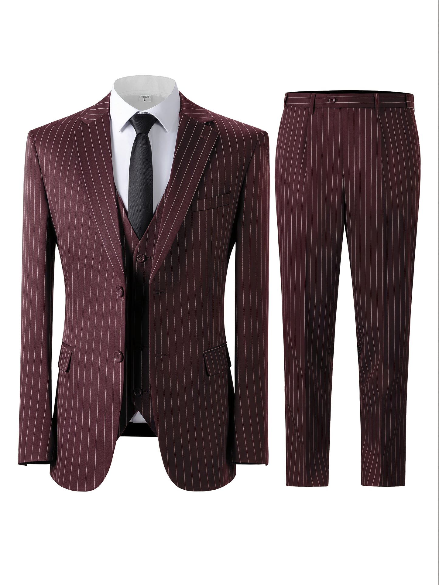 [New Men's 3pcs Suits] 3pcs New Men's Suits - Vertical Striped Suit Jackets, Vests, Pants - Two-button, Suitable for Weddings, Business Banquets, Parties, Daily Wear Valentines Gifts for Men