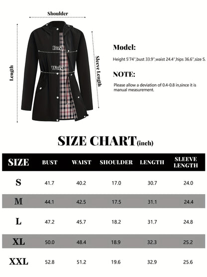 Women'S Lightweight Raincoat - Breathable Windbreaker Jacket With Adjustable Hood, Stylish Trench Coat For Outdoor & Work, Machine Washable, X-Shape Design