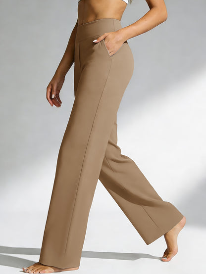 1pc Summer High-waisted Casual Pants, with Pockets And Stretch for Ladies, Straight-leg Pants for Women, Fashionable Yoga Sportswear for Ladies, Yoga Pants for Women