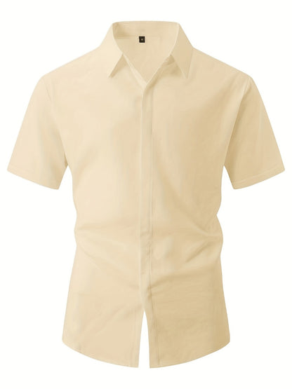 Men's Solid Color Shirt - Collared Short Sleeve 001061