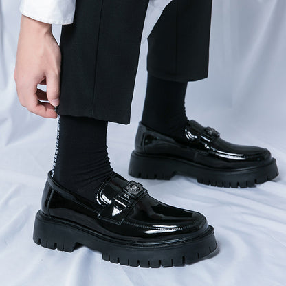 Men' S Black Soft Thick Sole Thick Heel Loafers Fashionable Tassel Business Casual Formal Work Shoes Anti Slip Protruding Ear Sole Slip Sleeve Penny Loafers