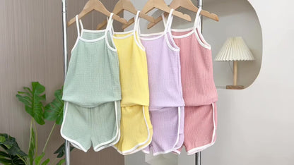 8pcs Girls Summer Camisole Vest 2pcs Tops + Pants Set Summer New Baby Thin Shorts Holiday Gift Party Girl's Clothes Children's Clothing, Perfect for Outdoor