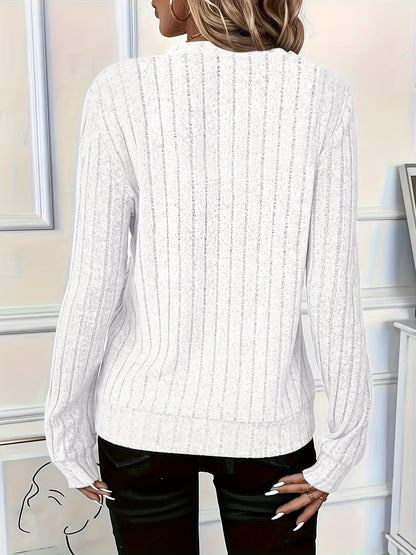 2025 Autumn/Winter New Women's Ribbed Solid Color Fabric Zipper Long-Sleeve Top for Women
