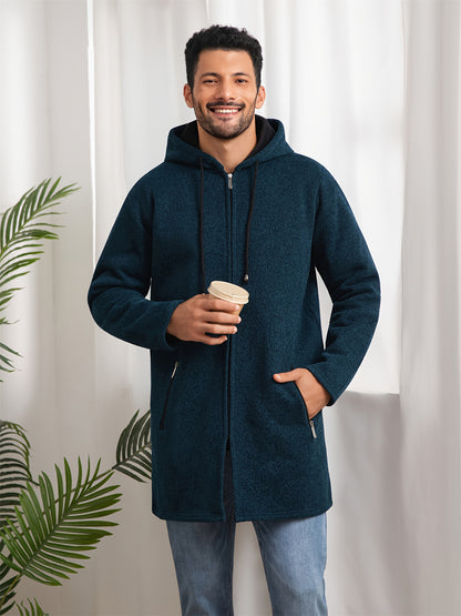 Men's Casual Hoodie, Hooded Mid Length Coat, Lined Zip Up Hoodie, Stylish Slim Fit Hoodie with Pockets, Suitable for Daily Wear, Outdoor Activities And Street