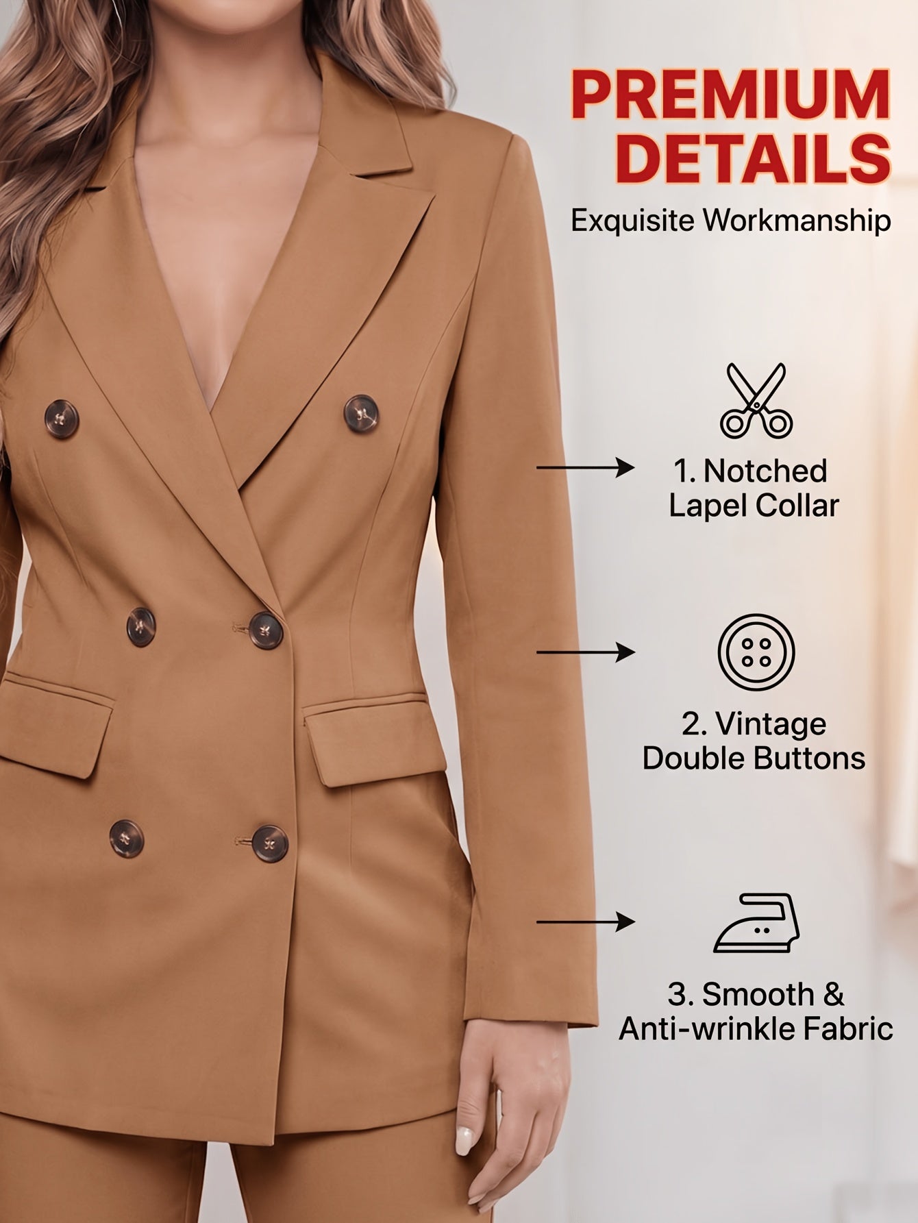 2pcss Blazer Set Pantsuit Women Double Breasted Blazer Set Formal 2pcss Pantsuit For Office Work, Long Sleeve Business Suit Slim Fit Double Breasted Suit For Business Meetings Corporate Office