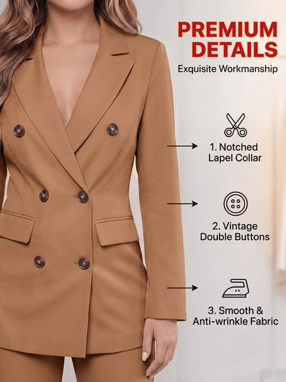 2pcss Blazer Set Pantsuit Women Double Breasted Blazer Set Formal 2pcss Pantsuit For Office Work, Long Sleeve Business Suit Slim Fit Double Breasted Suit For Business Meetings Corporate Office