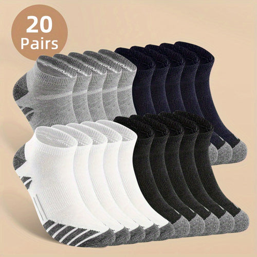 20 Pairs Of Men's Anti Odor & Sweat Absorption Low Cut Socks, Comfy & Breathable Socks, for Daily & Outdoor Wearing, All Seasons Wearing