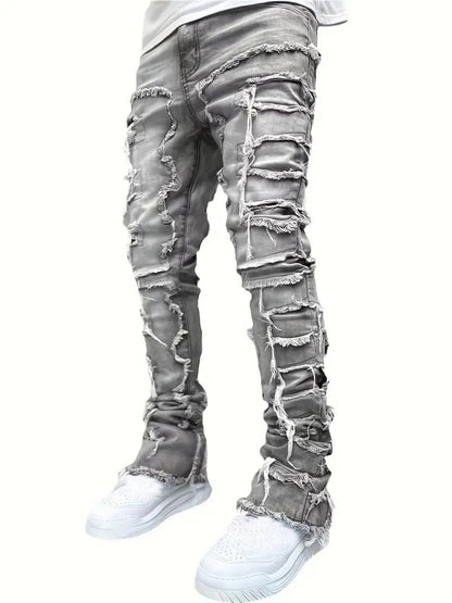 Teen Patchwork Ripped Jeans - Retro Street Slim Fit
