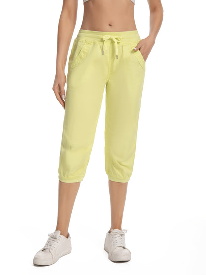 Women's Lightweight Cropped Jogger Pants, Casual Drawstring Capris with Pockets, Elastic Waist, Summer Lounge Pants