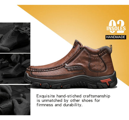 GREKS Mens Hand Stitching Slip On Ankle Boots, Casual Moccasin Chukka Boots Non-Slip Outdoor Hiking And Driving Loafers