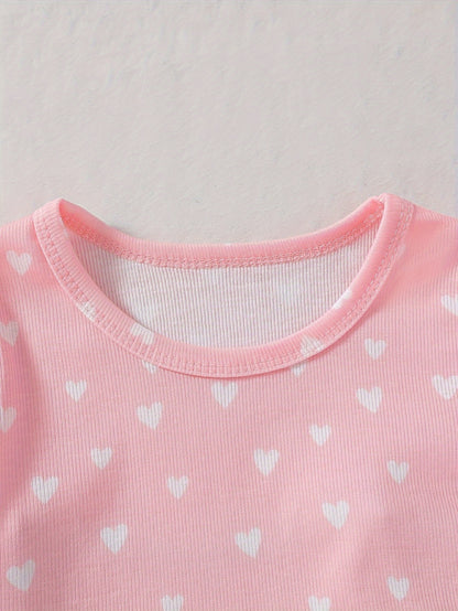Girls' Clothing | School Season Gifts | Baby Girl Clothing | Baby Girl T-shirt | Baby Girl Spring/summer Casual Cute Flower Heart Print Long-sleeved Round-neck T-shirt (5pcs Set) | School Season | Valentine's Day