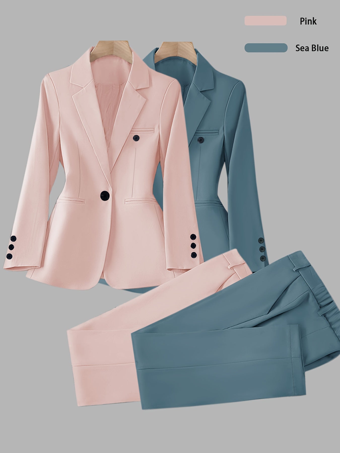 Elegant Women's Suit Set, Fashionable Business Style Solid Color Professional Blazer and Trousers 4pcs Set