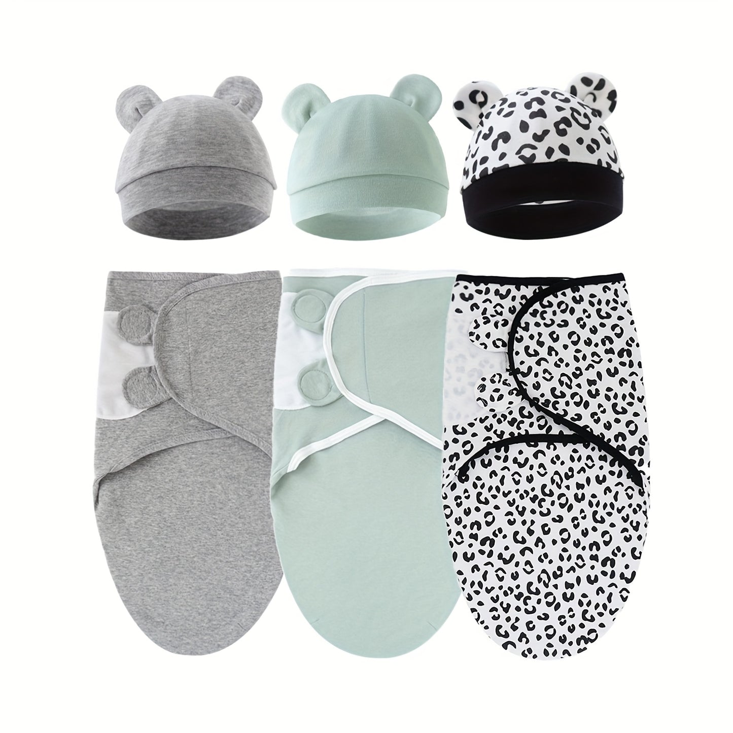A Set of Three Newborn Blankets And Hats, Ideal for Infants Aged 0 to 3 Months. The Design Resembles The Womb'S Shape And Comes in Various Colors. an Essential Item for New Babies