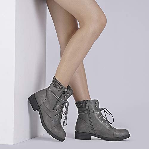 Women's Lace Up Combat boots Winter Warm Ankle Booties Short Boot
