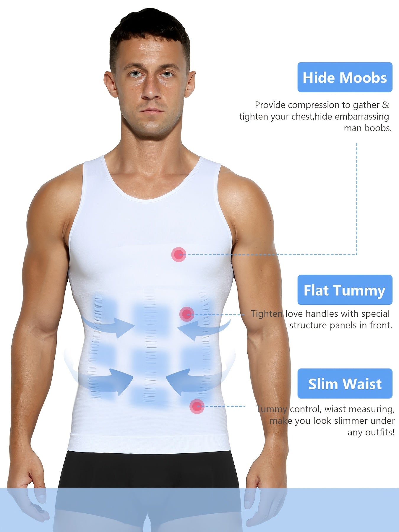 5pcs Men's Compression Shirt for Body Shaper Slimming Vest Tight Tummy Control Underwear Workout Tank Top Abs Abdomen Muscle Undershirts Shapewear Gynecomastia Shirt for Men,  Body Shaping, Fitted Undershirt, Sleeveless Design, Breathable Fabric
