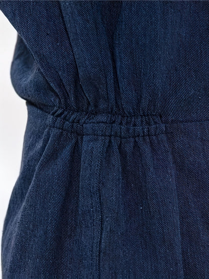 Unisex Hooded Denim-Look Coveralls - Loose Fit Zipper Front