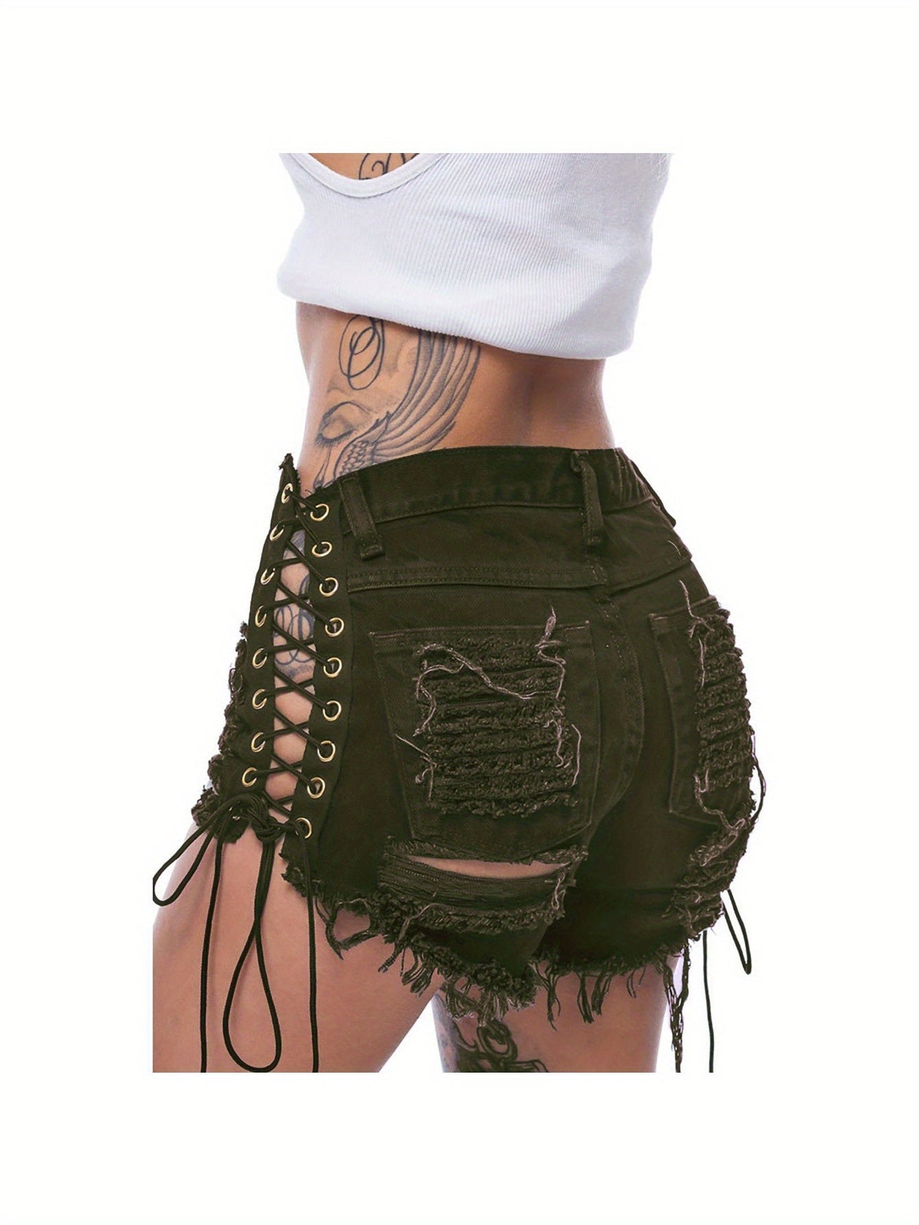 Ripped Bandage Denim Hot Shorts: European Style Side Eyelet Detail, Stretch Slim Fit, Sexy Spring/ Summer Trend!