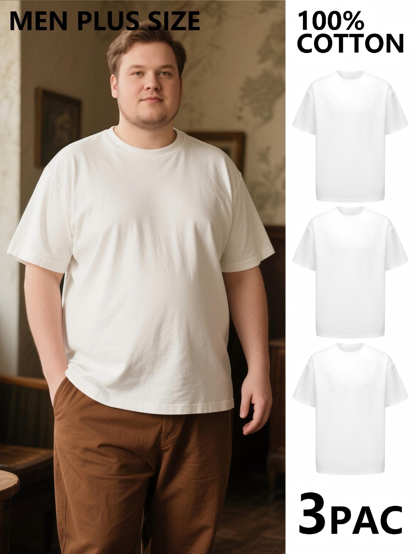 3-Pack Big & Tall Men's T-Shirts - Soft Cotton Crew Neck Casual Tees for Plus Size