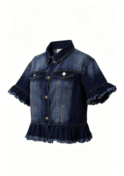 1pc 2026SS Women's Frayed Denim Jacket, Slim Fit & Loose, Trendy Fashion Jacket. Simple, High-end And Timeless, Retro And Stylish, Versatile for All Body Types. Soft And Fashionable Washed Denim Fabric