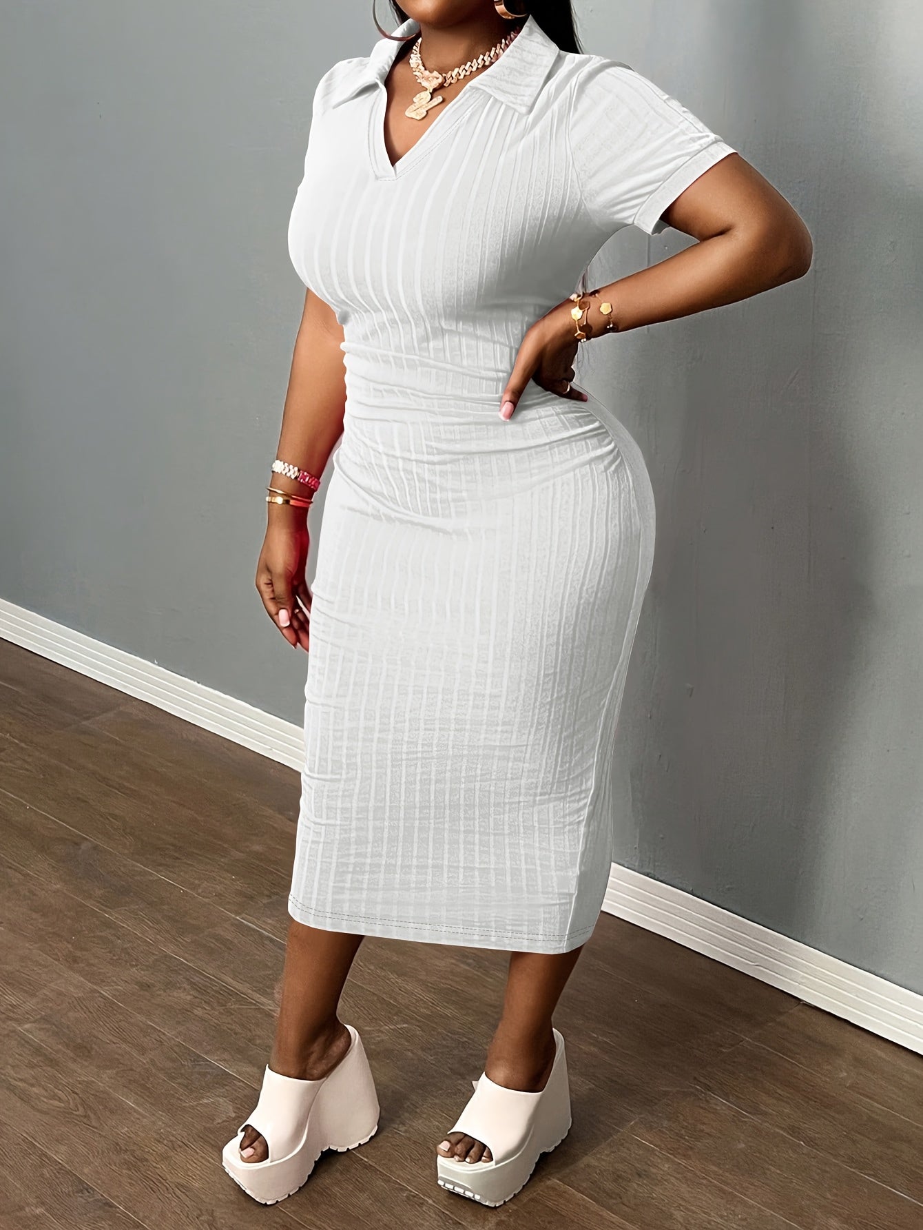 [Sexy Bodycon Dress] Sexy Summer Bodycon Dress | Women's Neck Casual Short Sleeve Basic Pencil Midi Club Dresses