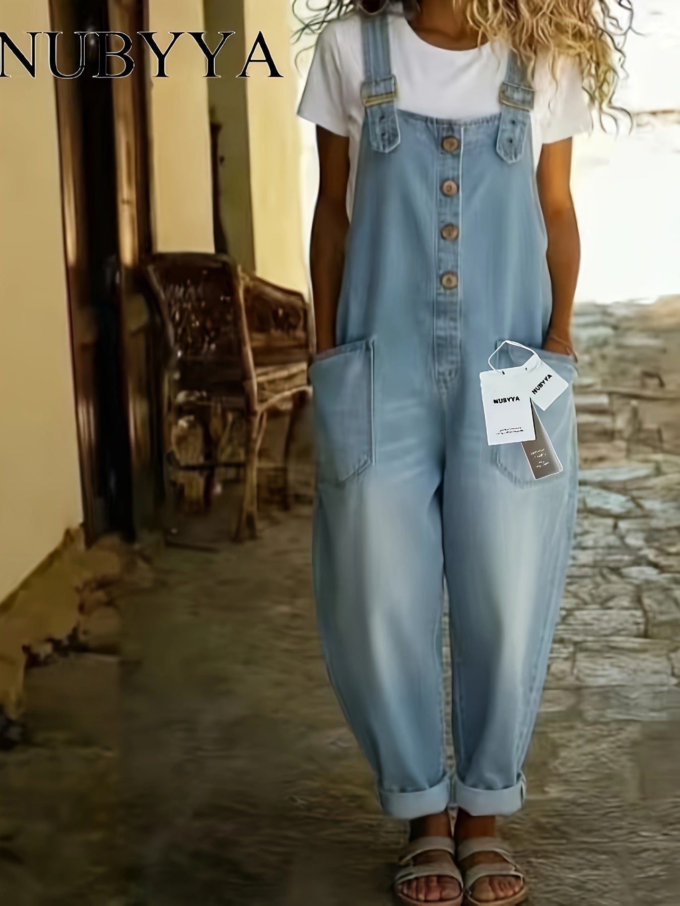 Retro Washed Loose Fit Denim Jumpsuit for Women Casual Adjustable Buckle Closure 2026