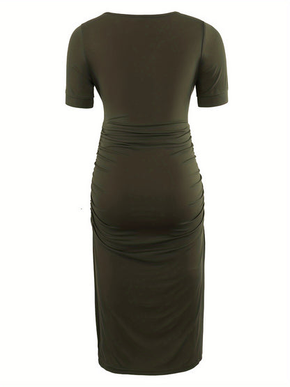 Women's Maternity Bodycon Ruched Side Dress Casual Short Sleeve Dress for Daily Wearing Or Baby Shower