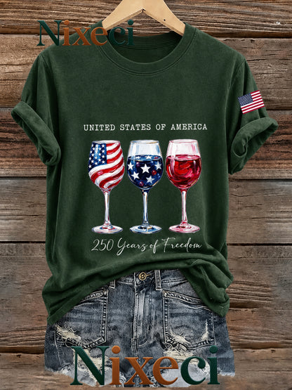 Nixeci Men's Vintage Cotton Graphic T-Shirt, 1pc Shipping, Casual Crew Neck Short Sleeve Tee, Father's Day Gift, Independence Day Patriotic Style, Football Game Party Outfit