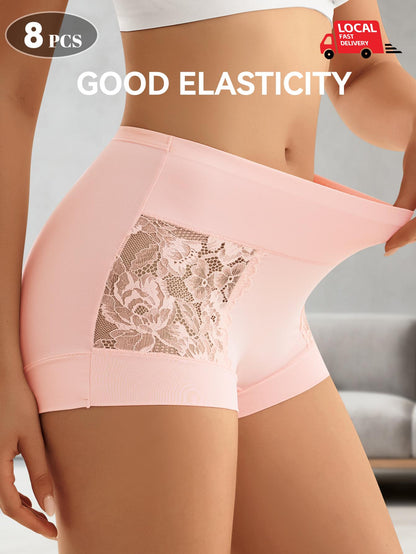 8-Pair High-Waisted Women'S Lace Underwear. The Lace Is Made of a Flower Pattern And Is Both Sexy And Breathable. The Wide Waistband And Flat Crotch Design Helps to Flatten The Abdomen And Lift The Buttocks. It Is Suitable for Couples' Date Outfits.