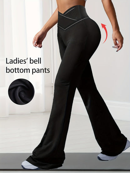 Women'S Soft Stretchy Flared Pants, High Waisted Yoga Pants for Workout & Daily Wear, Tummy Control Bootcut Leggings with Pocket, Sexy Slim Fit Casual Trousers