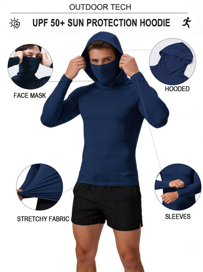 6pcs Men's Outdoor Hoodie with Windproof Face Shield Design, Shaping Body, Breathable And Quick Drying, Essential T-shirt for Outdoor Travel, Fishing, Outdoor Exploration, And Exercise.