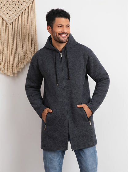 Men's Casual Hoodie, Hooded Mid Length Coat, Lined Zip Up Hoodie, Stylish Slim Fit Hoodie with Pockets, Suitable for Daily Wear, Outdoor Activities And Street
