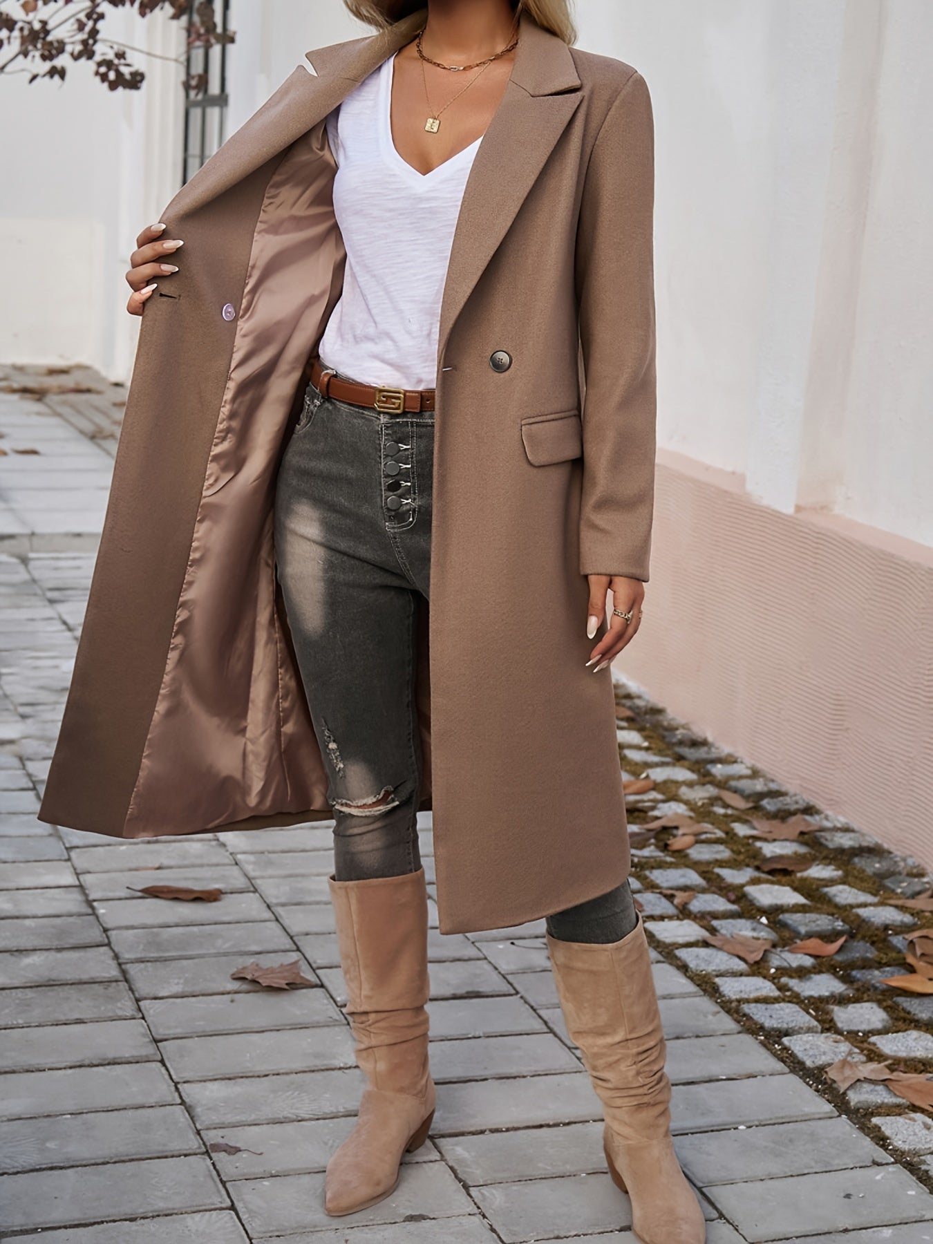 Women's Elegant Commuter Lapel Cardigan Coat - Long, Open Front, Solid Color, Polyester, Knit Fabric, Ideal for Casual to Semi-Formal Wear, Elegant Long Cardigan