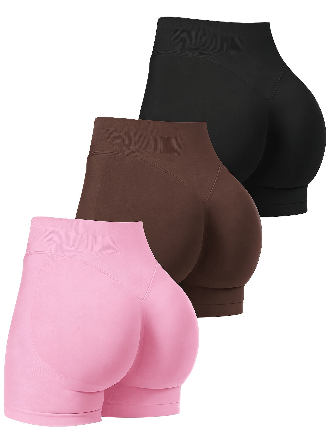 Women's 3PCS-Black Rice Powder Knit High-Waist Shorts - product view 7