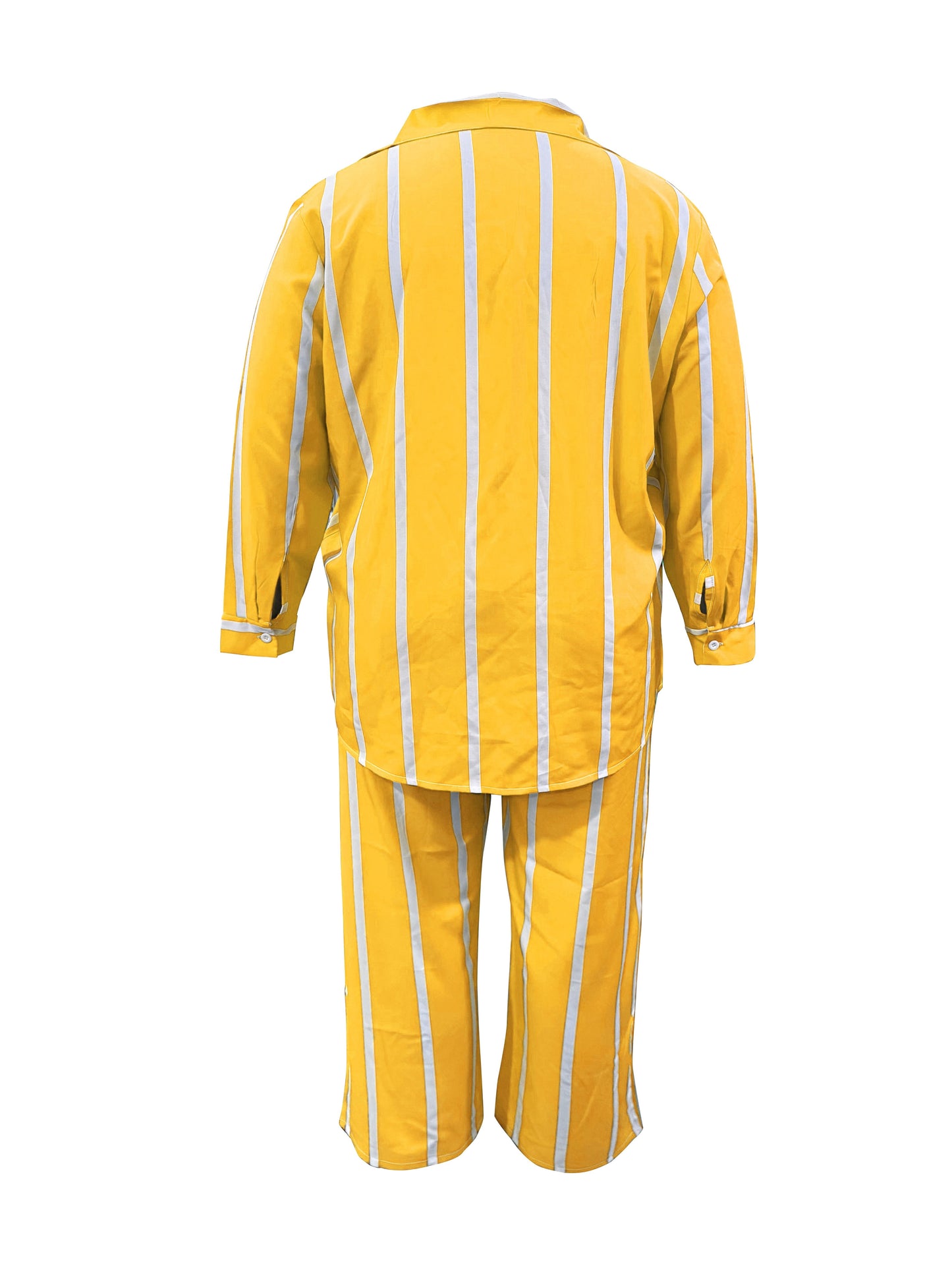 Women's Two-piece Striped Long-sleeved Button- Shirt with Wide-leg Trousers with Pockets