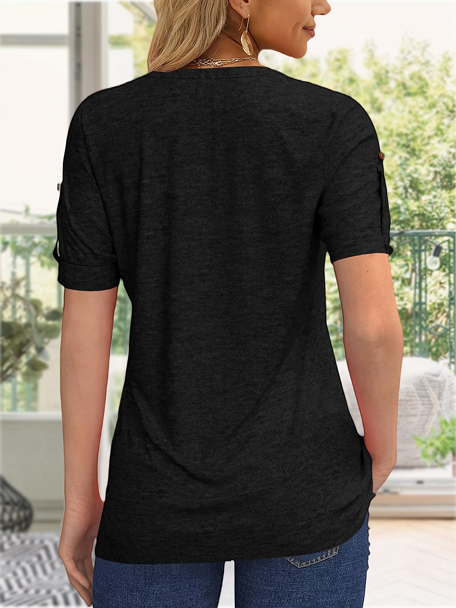 Women's Green Viscose V-Neck Pleated T-Shirt - product view 13