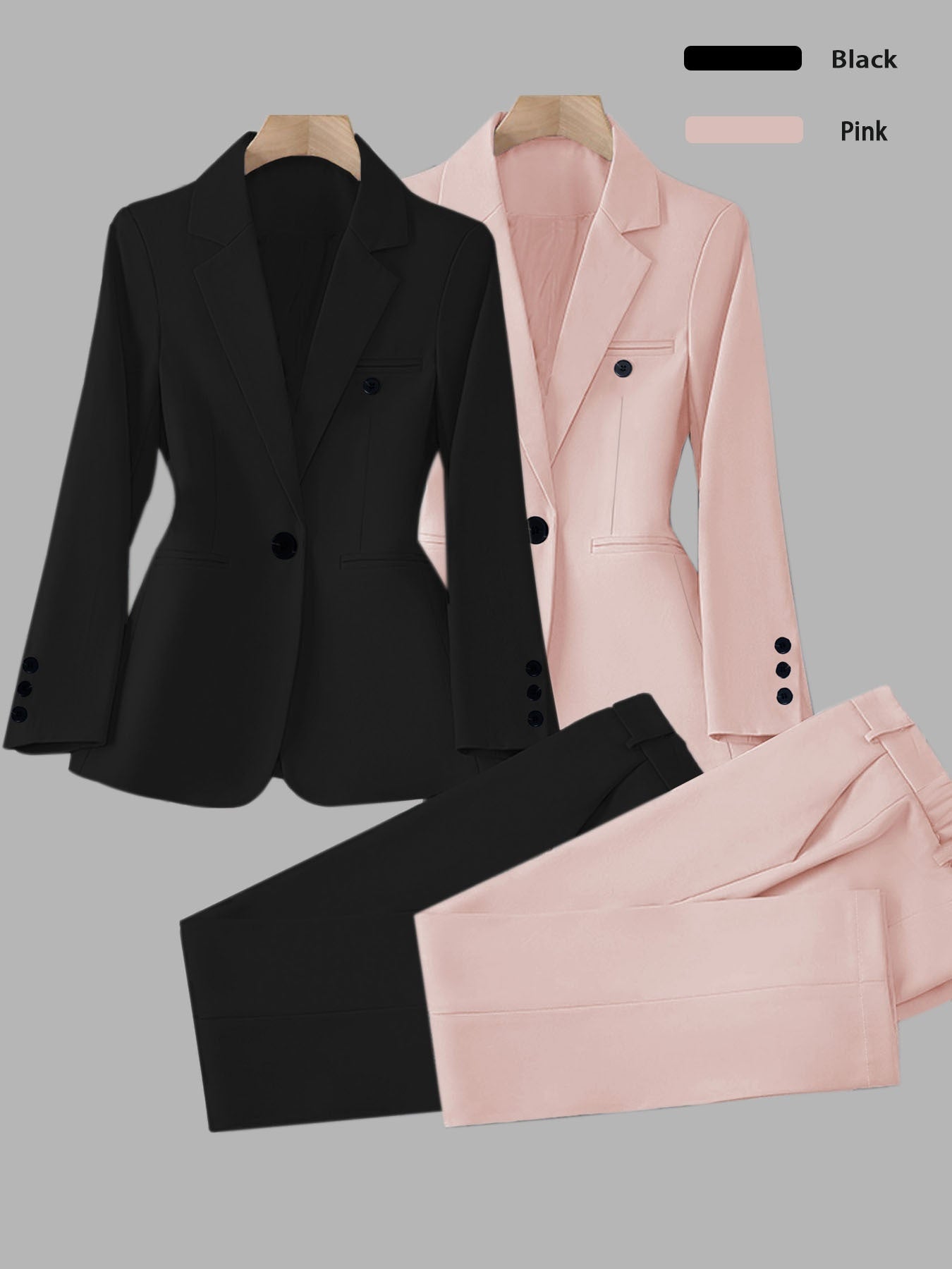 Elegant Women's Suit Set, Fashionable Business Style Solid Color Professional Blazer and Trousers 4pcs Set