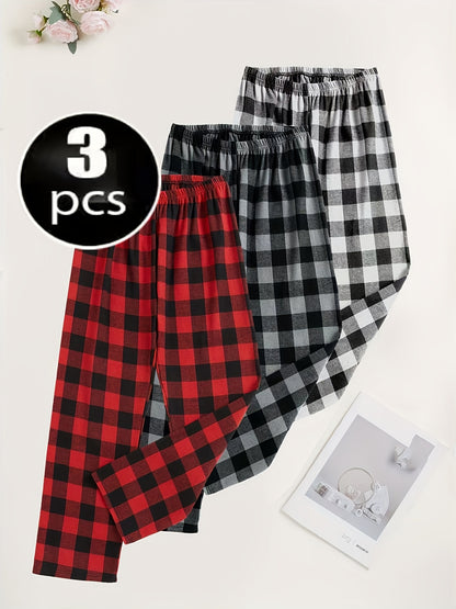 Spring And Summer 3pcs Men's Comfortable Sleep Pants Plaid Long Pants Spring And Autumn Lightweight Soft Home Pants 3pcs Pajama Set Four Seasons Elastic Waist Pajamas Long Home Pants