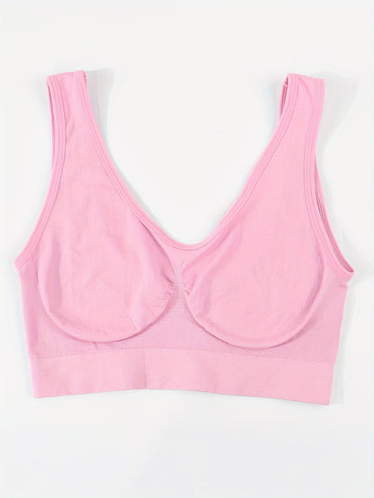 7pcs Set Of Women's Single-layer Seamless Underwear, Comfortable, Breathable, No Padding Sports Bra, Women's Yoga Vest Style Underwear