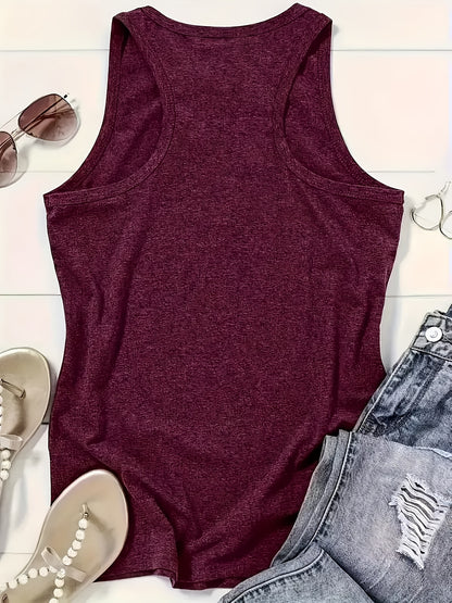 Women's Regular Vest, Wild Gothic Font Print Design Fun Cartoon Letter Pattern, Round Neck Casual, Machine Washable, Fashionable and Versatile Clothing