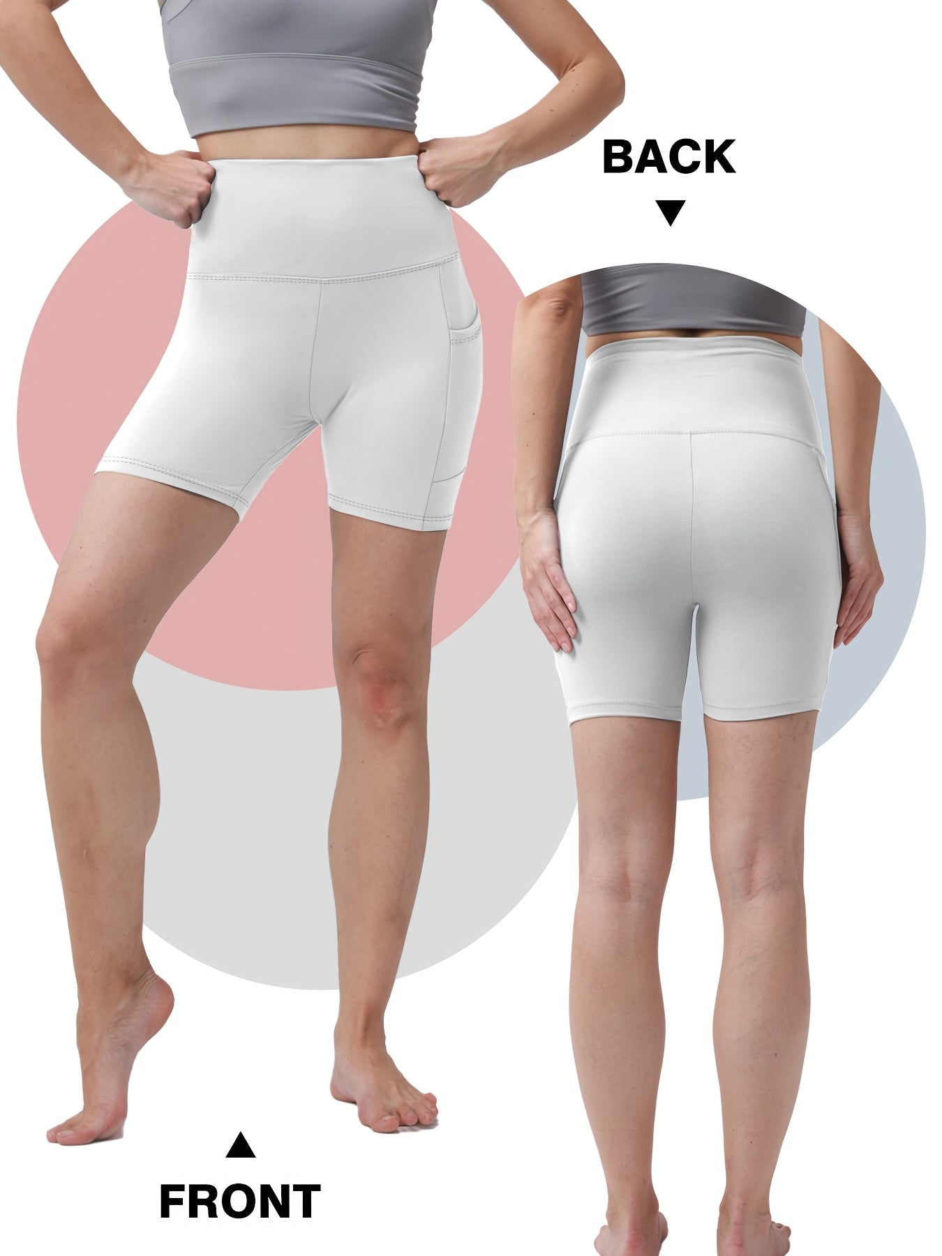 1pc Women's High-Waisted Yoga Shorts with Tummy Control & Pockets - Breathable Workout Gym Shorts, Tight-Fitting Low-Rise Athletic Pants for Summer, Gymnastics, Training (Black/Grey/Navy/Pink/ Brown) - Non-See-Through Quick-Dry