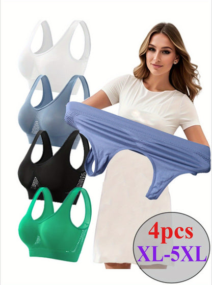 4pcs Women's Plus Size Sports Sexy Seamless Full Support Teenage Breathable Bra High Support