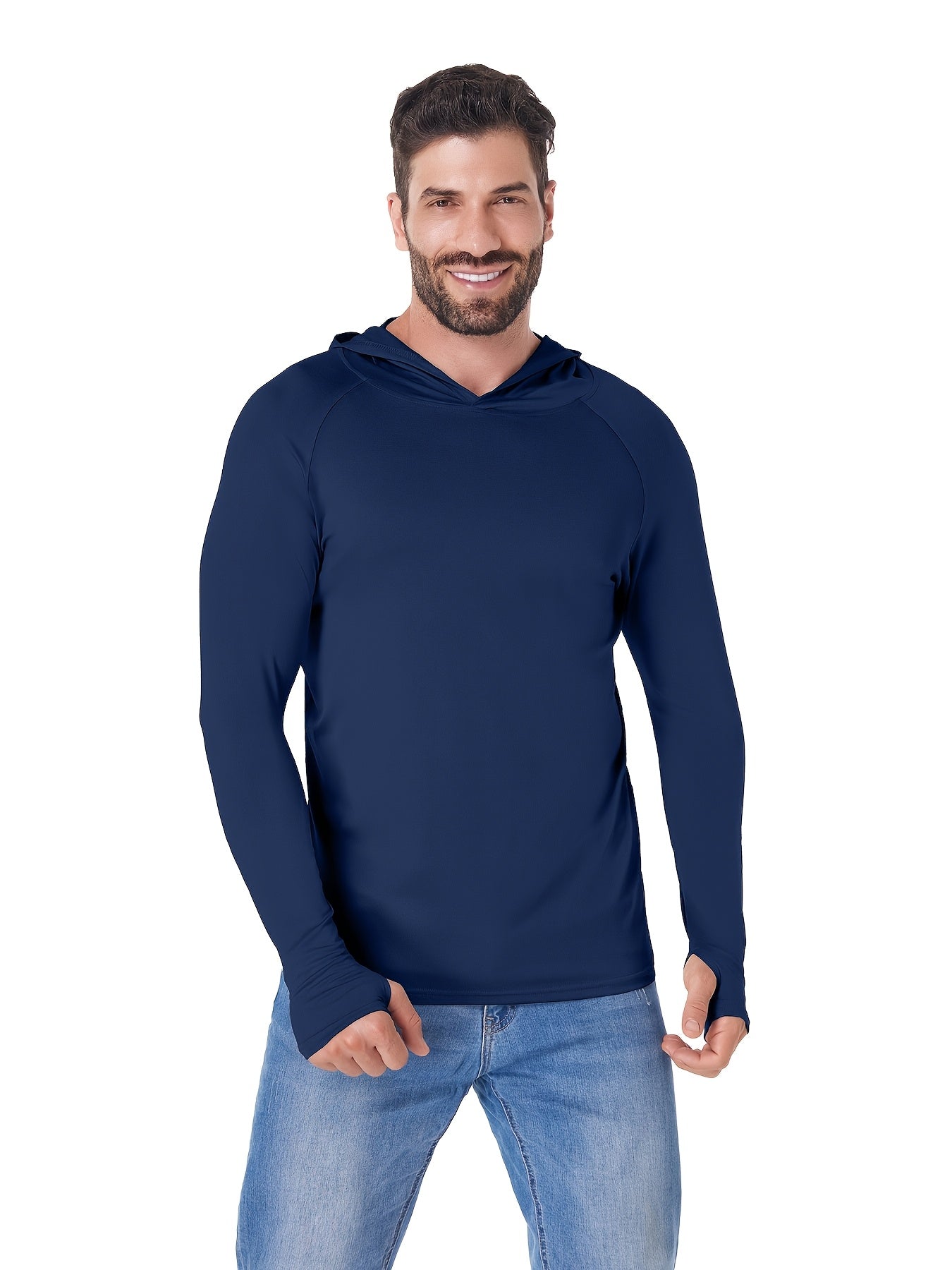 TELALEO 5pcs Men's Athletic Hoodies Long Sleeve Quick Dry Running Shirts with Thumb Holes Lightweight Rash Guards for Fishing